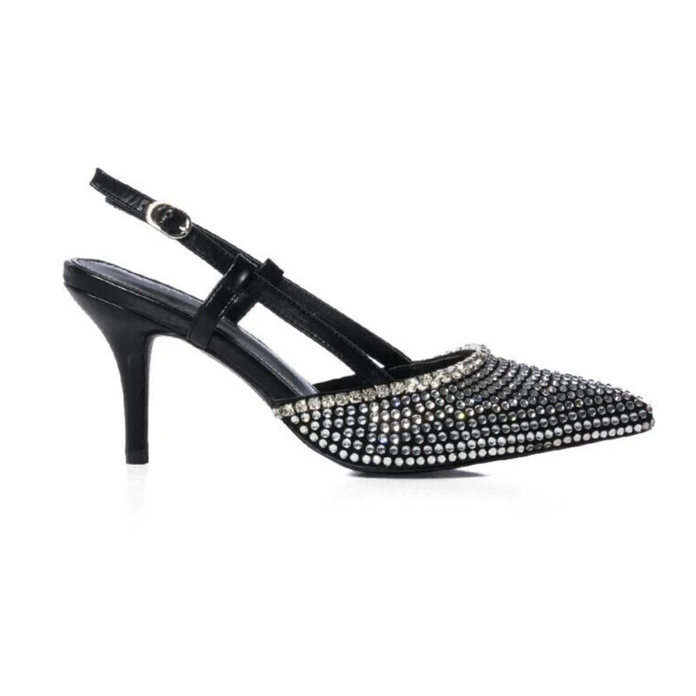 Azalea Wang SORREL BLACK SLINGBACK KITTEN PUMP Embellished Pump‎ Size 6.5